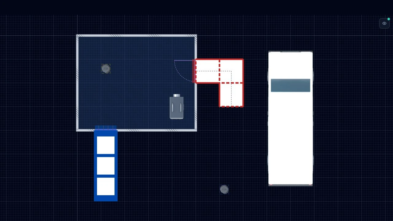 AsbestoPlan 2D editor showing the same fictional enclosure project
